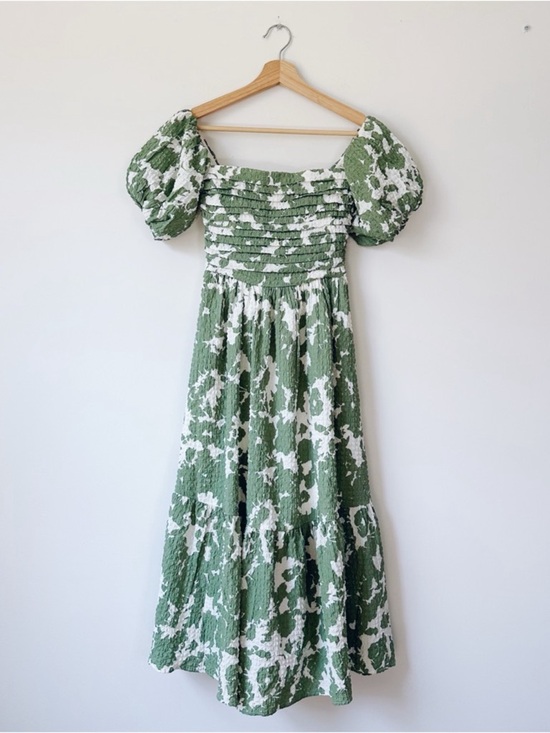 Abercrombie & Fitch Green Puff Sleeve Floral Midi Dress - Picture 4 of 7